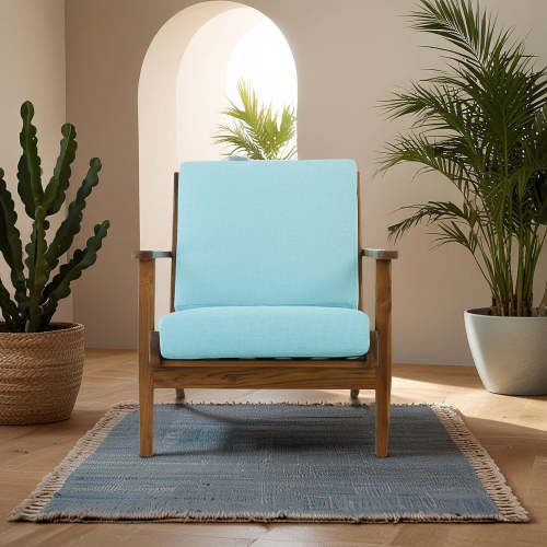 Connor Solid Wood Linen Armchair – Mid-Century Modern Lounge Chair (4 Colors) in a stylish living room setting.