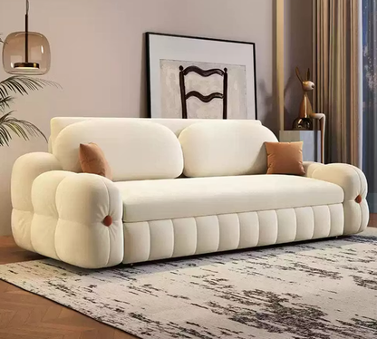 Ibsen Cream White Velvet Sofa Bed – 87" Fold-Out Sleeper