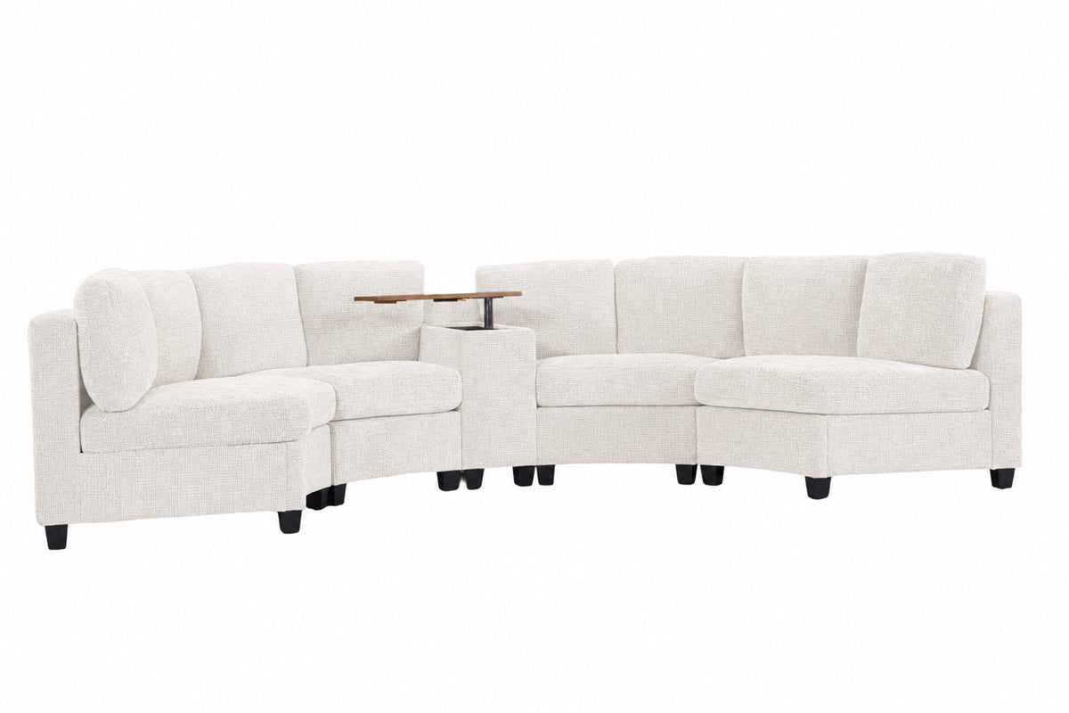 Faelan Curved Chenille Modular Sectional Sofa – 4-Seat Console Sofa with USB & Wireless Charging, 2 Colors - Beige (14)