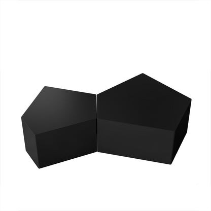 Irregular Pentagon Nesting Coffee Table Set, Geometric Side Table Set in Black, MDF Construction, Set of 2 Pieces