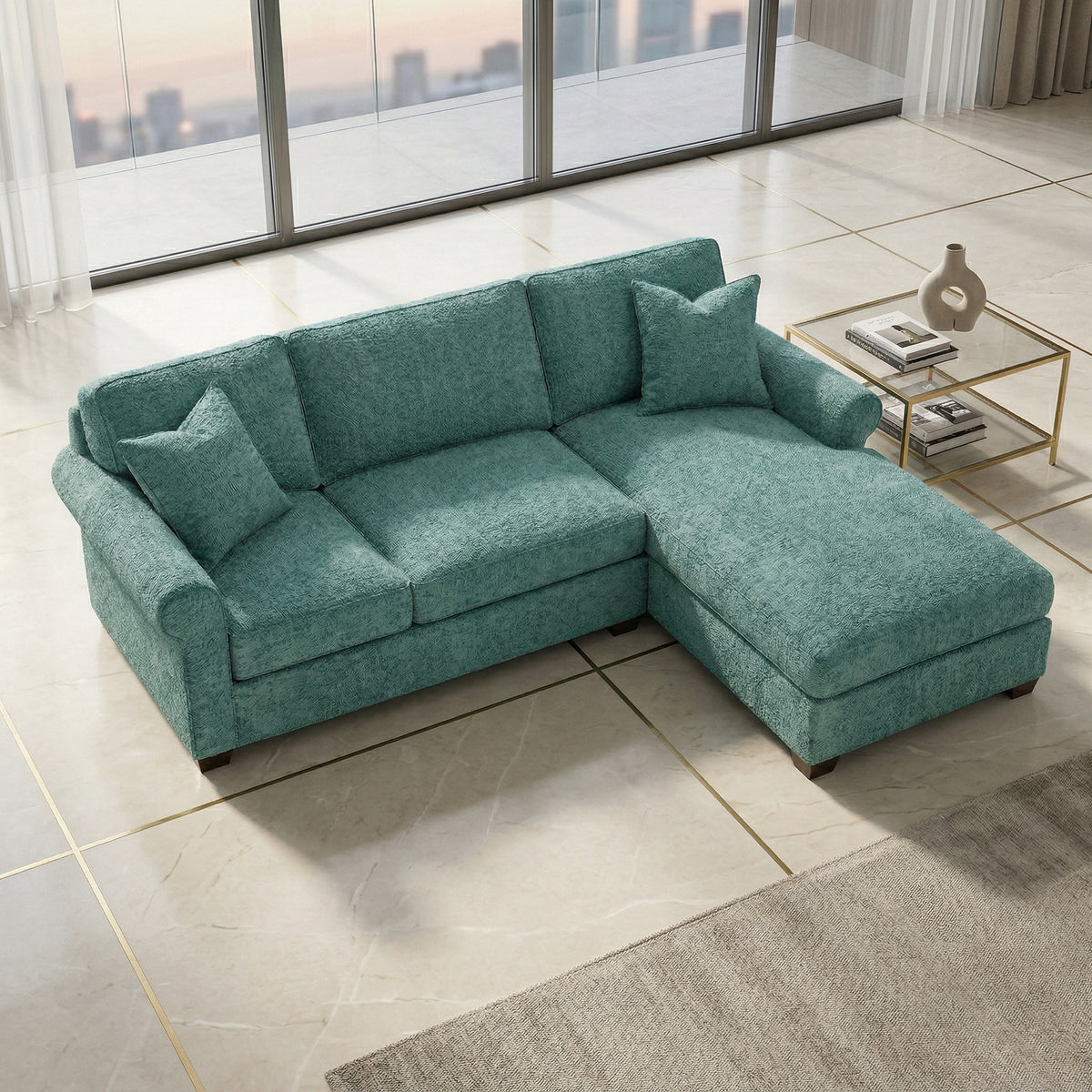 Irlanda Upholstered L-Shaped Sectional – 120" Made-in-USA Sectional Sofa - Hepburn Emerald - Fabric (2)