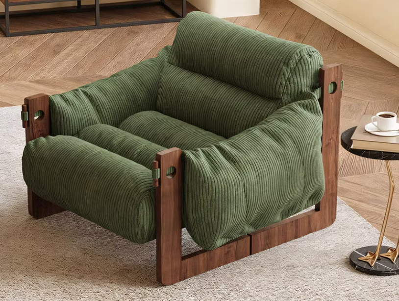 Green oil-waxed leather lounge chair