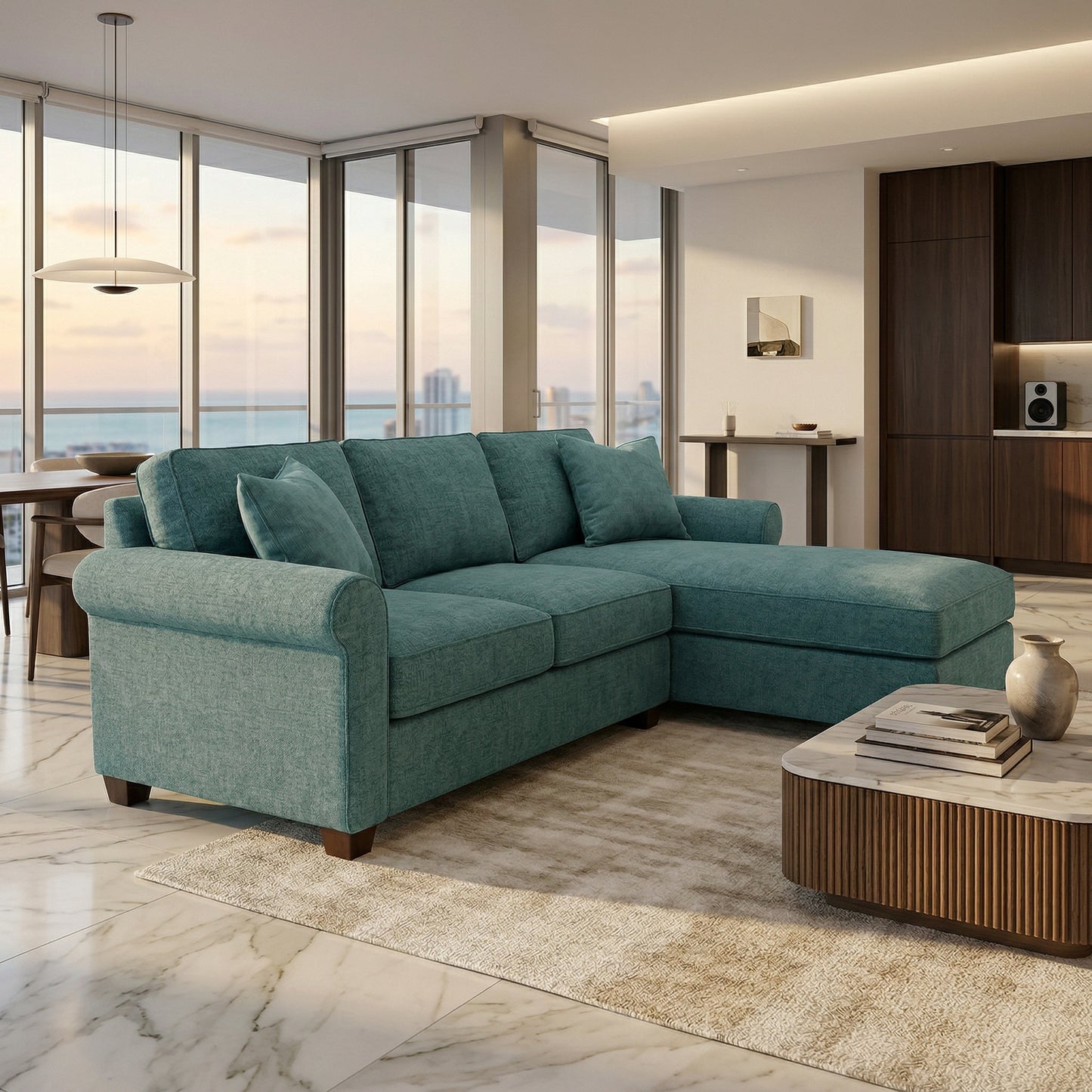 Irlanda Upholstered L-Shaped Sectional – 120" Made-in-USA Sectional Sofa - Hepburn Emerald - Fabric (4)