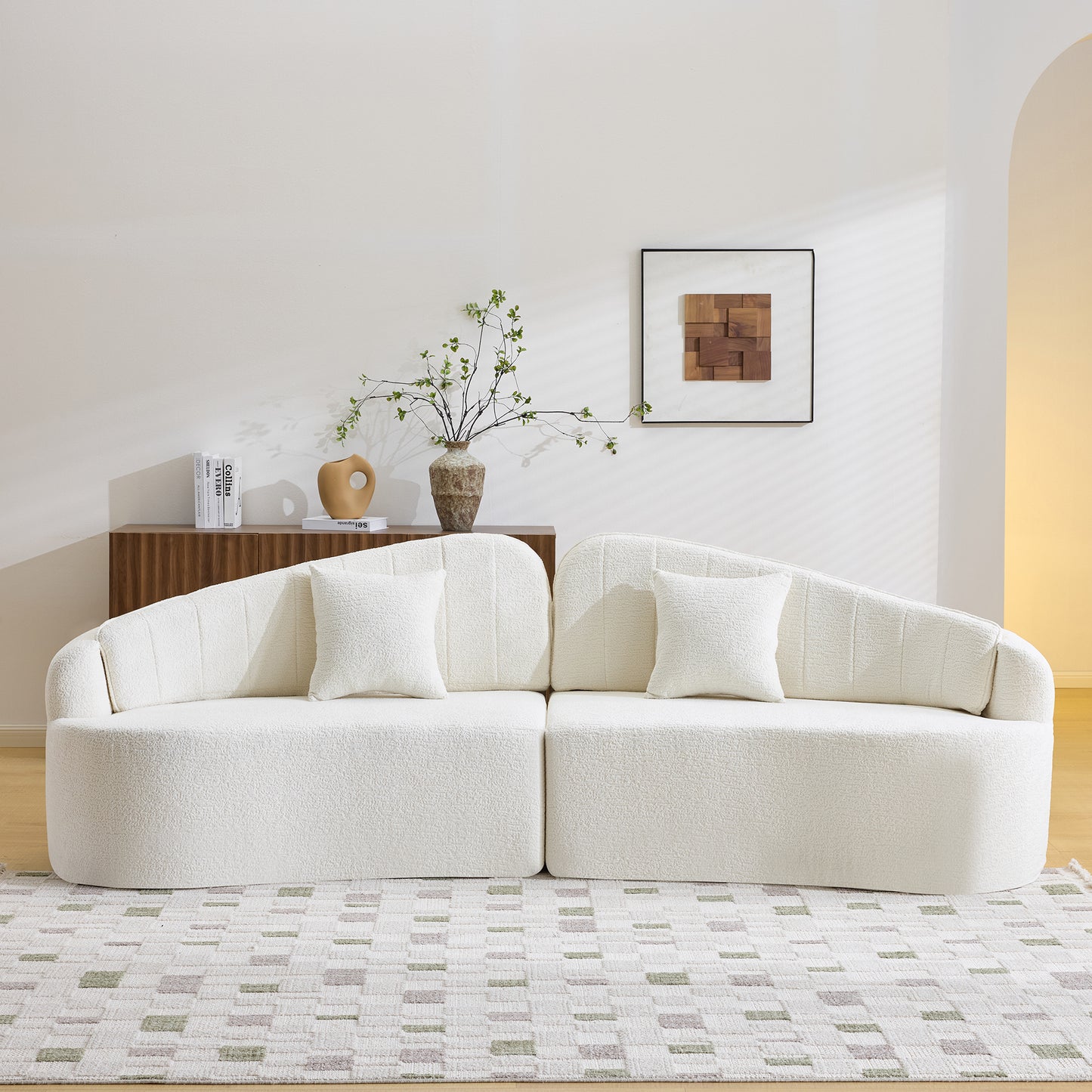 Basil Chenille Curved Modular Sofa – 108" 4-Seat Compressed Sofa