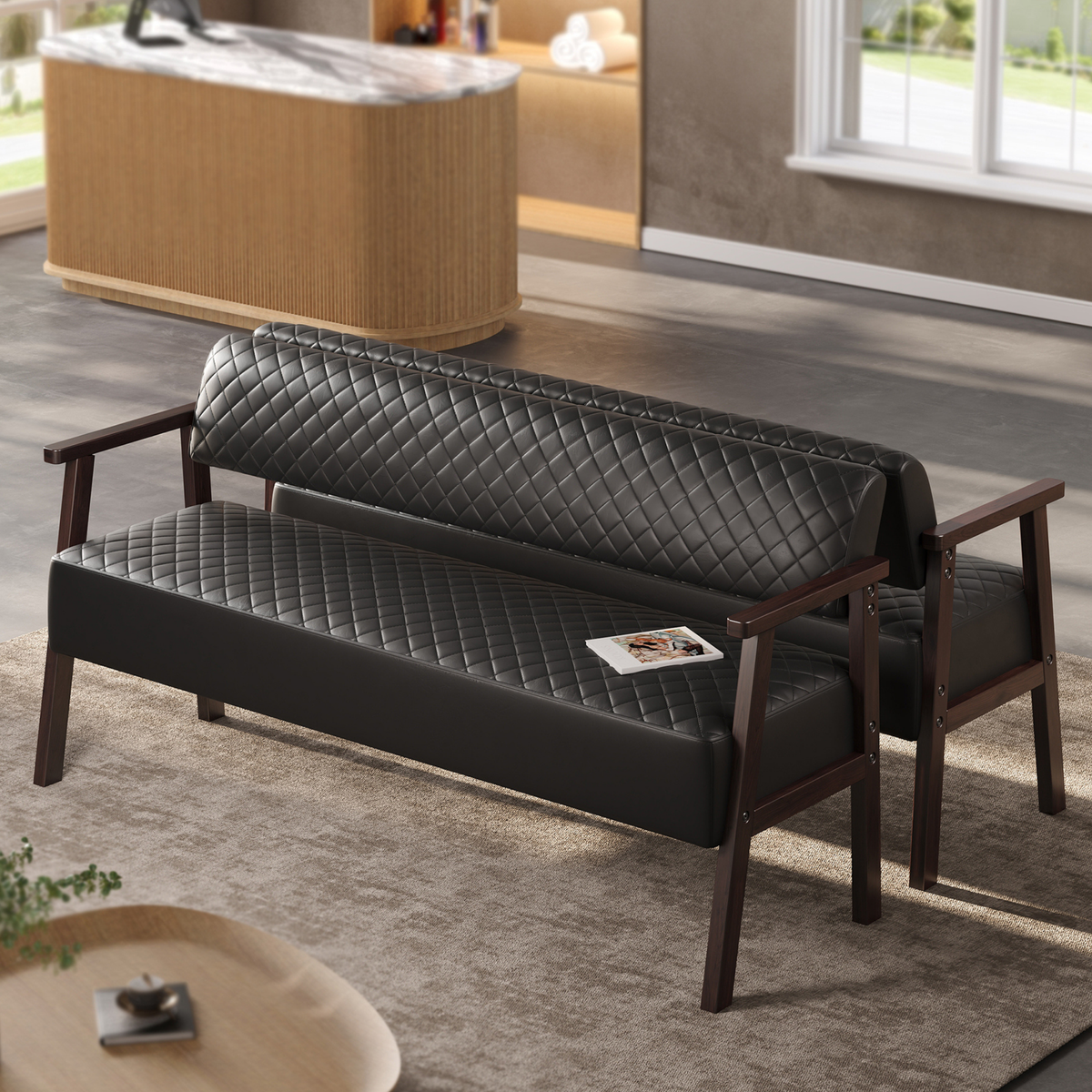 Belden Diamond-Quilted Faux Leather Bench in Black