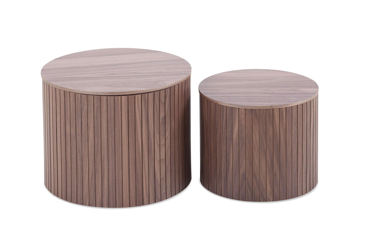 Handcrafted MDF Round Accent Table Set (2-Piece) – Nesting Side Tables with Storage (2 Colors)
