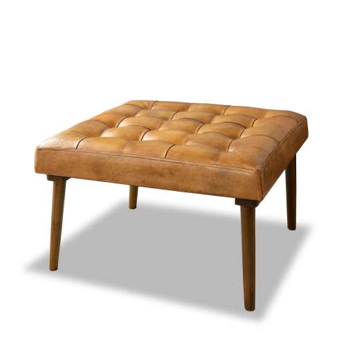 Mark MCM Square Tufted Leather Ottoman – 30” Genuine Leather Ottoman Coffee Table (Mid-Century Modern, Tan)