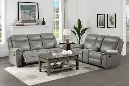 Theron Gray Faux Leather Reclining Sofa Set – 2-Piece 88.5" Sofa & Glider Loveseat
