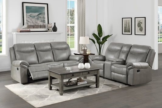 Theron Gray Faux Leather Reclining Sofa Set – 2-Piece 88.5" Sofa & Glider Loveseat