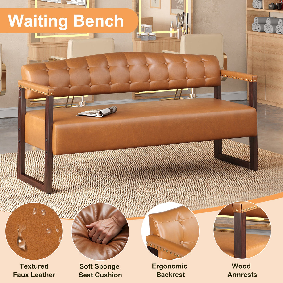 Ludlow Button-Tufted Faux Leather Bench Set