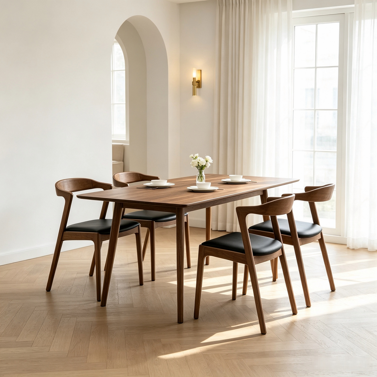 Teodora Dining Set in Dakota Black Faux Leather
