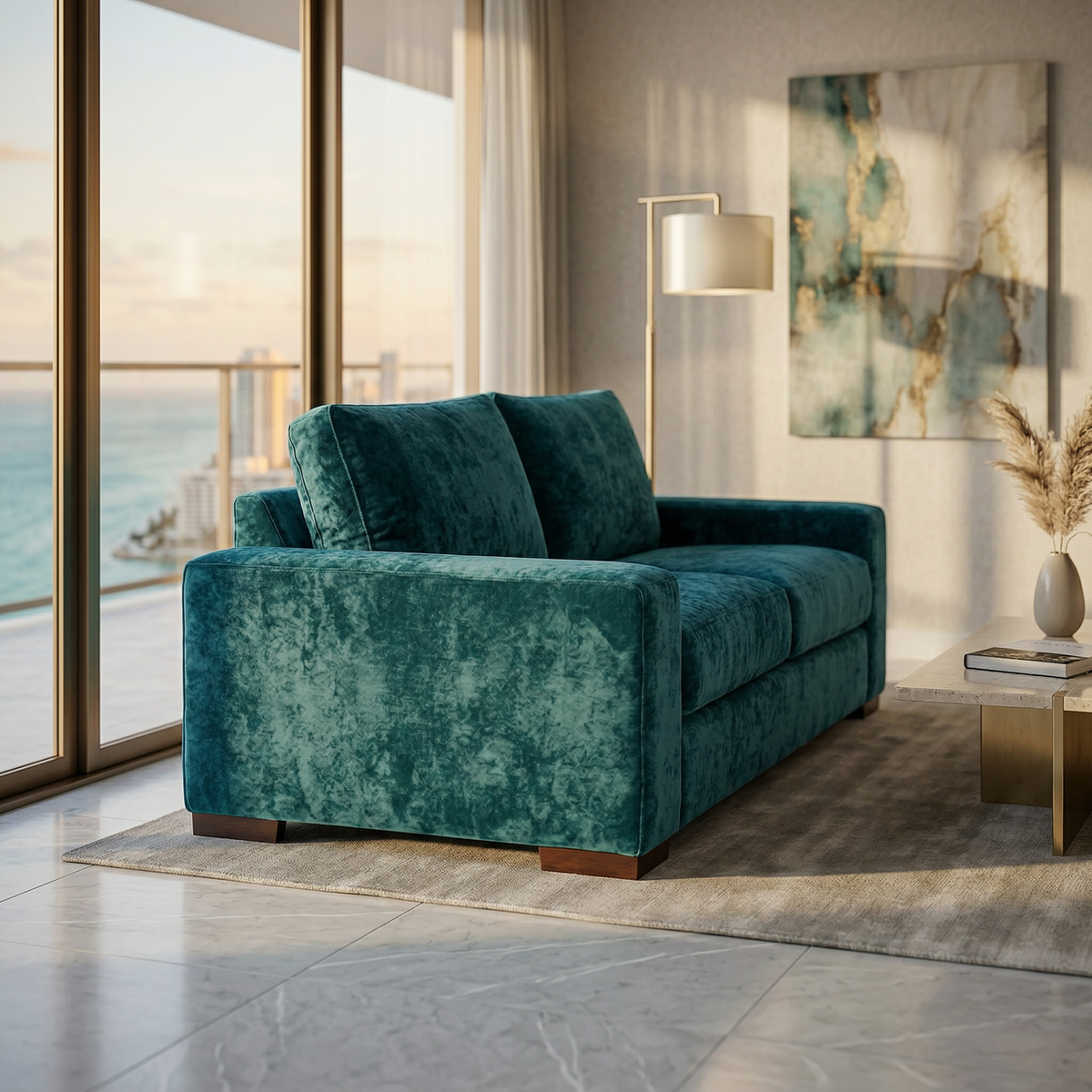 Modena Sofa 92" – Made in USA Square-Arm Sofa (7 Fabrics) - Hepburn Teal - Fabric (4)
