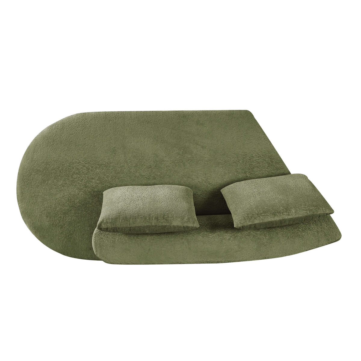 Modern Low Profile Modular Curved Foam Sofa 116' (4 Colors) in olive green with matching cushions.