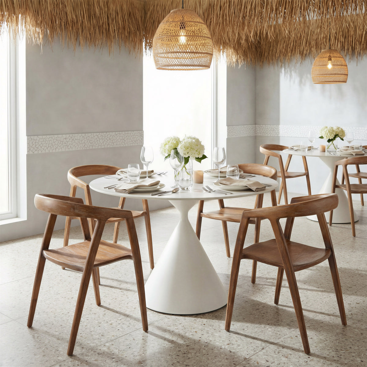 Plinn Light Beige & White Dining Table