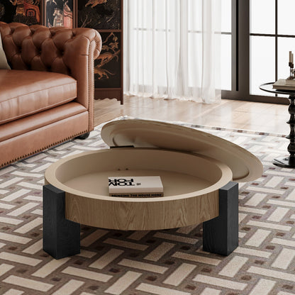 Linnet Matte Black Solid Wood & MDF Coffee Table – 33.07" Round Coffee Table