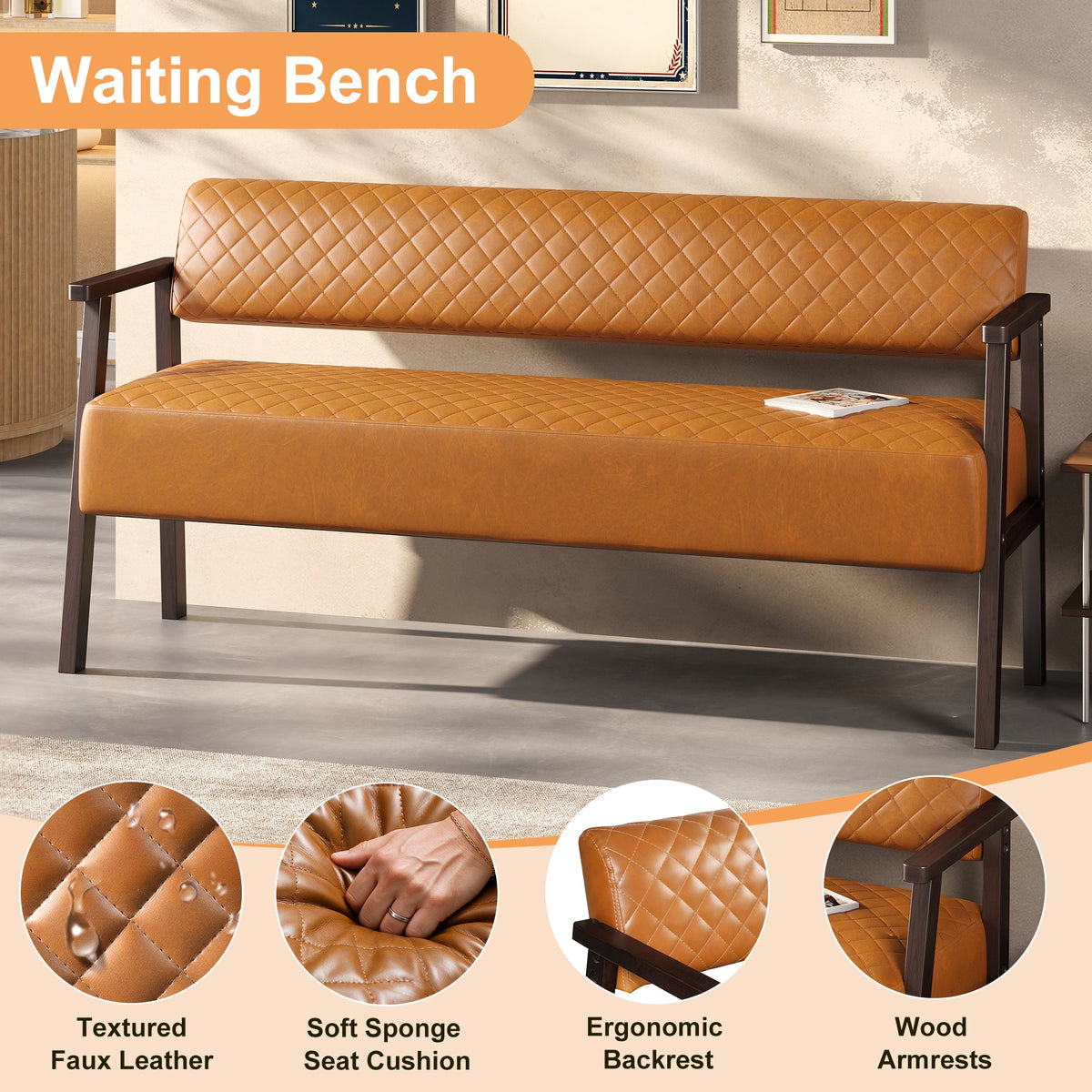 Belden Diamond-Quilted Faux Leather Bench