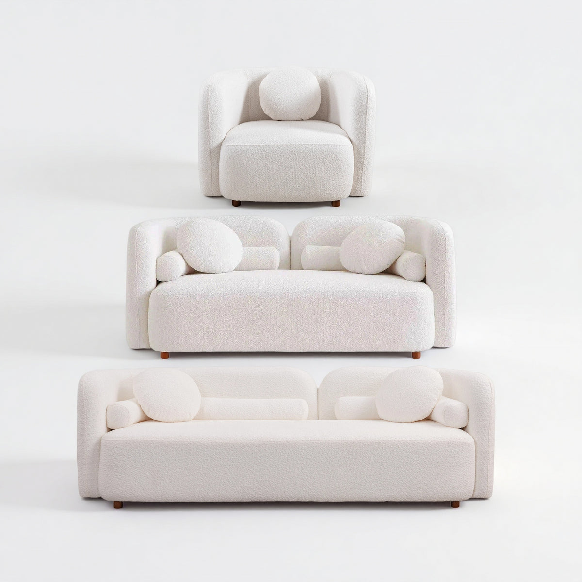Jarrah Living Room Set in White, Sofa + Loveseat + 1 Square Chair