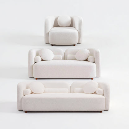 Jarrah Living Room Set in White, Sofa + Loveseat + 1 Square Chair