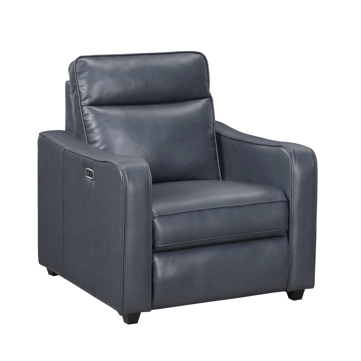 Haddon power reclining sofa, loveseat and chair set in navy faux leather