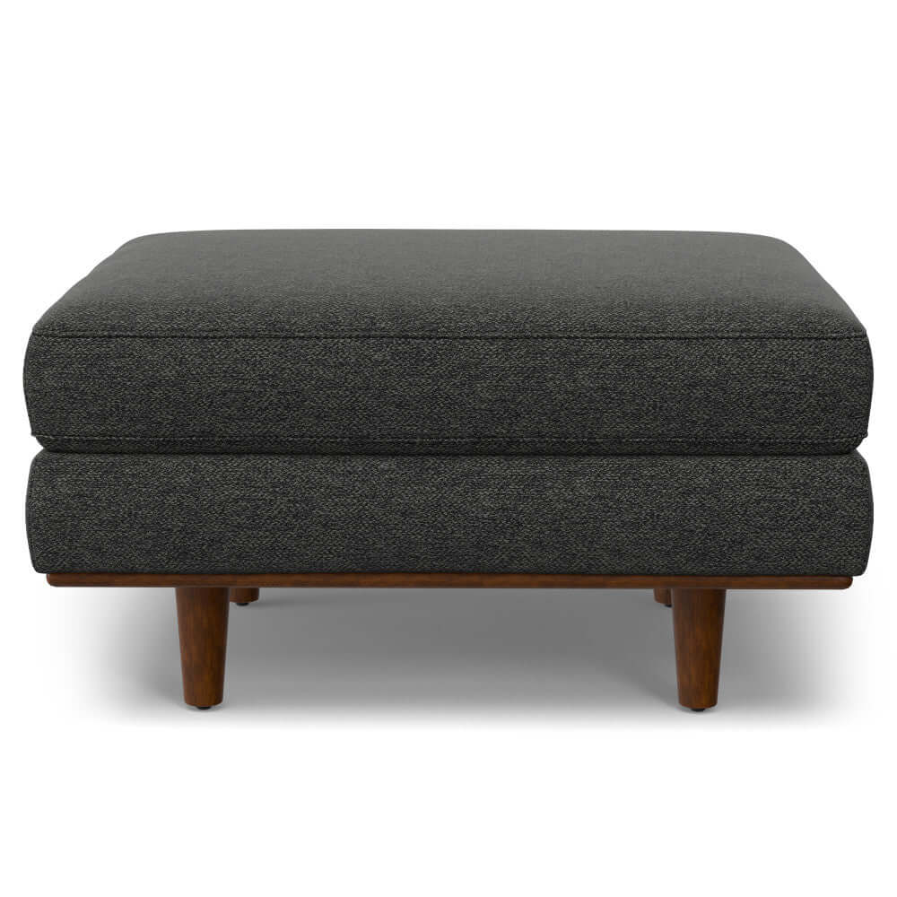 Morrison MCM Fabric Loveseat Sofa 72" – Modern Mid-Century Compact Loveseat (2 Colors) ottoman view with dark fabric.