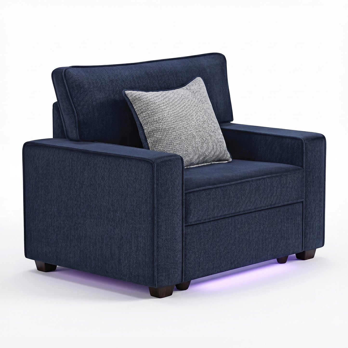 Rita Navy Fabric Accent Chair – Modern Wide-Arm Armchair with LED Underlighting