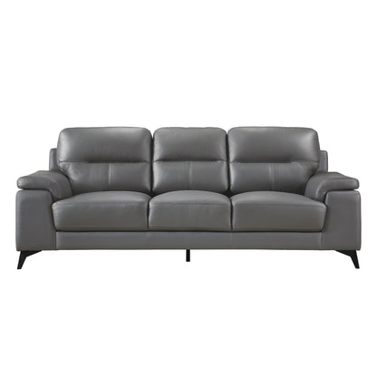 Rosalie Dark Gray Leather Sofa – 88.75" Pillow-Top Arm 3-Seat Couch