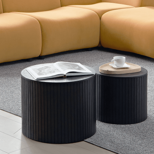 Handcrafted MDF Round Accent Table Set (2-Piece) – in room setting