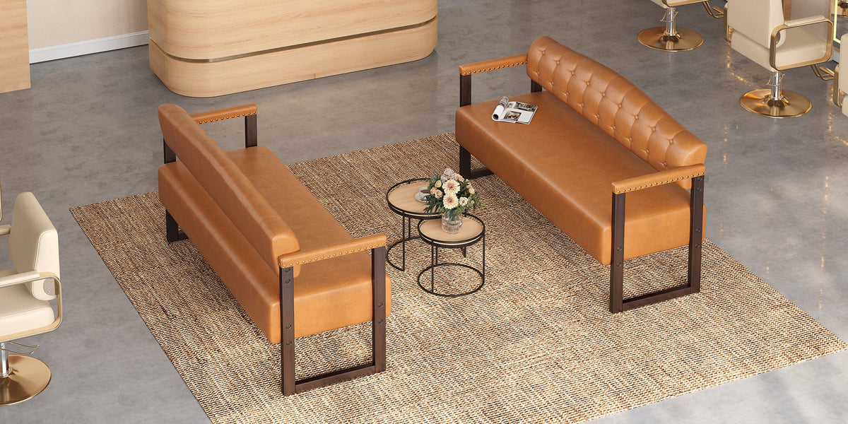 Ludlow Button-Tufted Faux Leather Bench Set