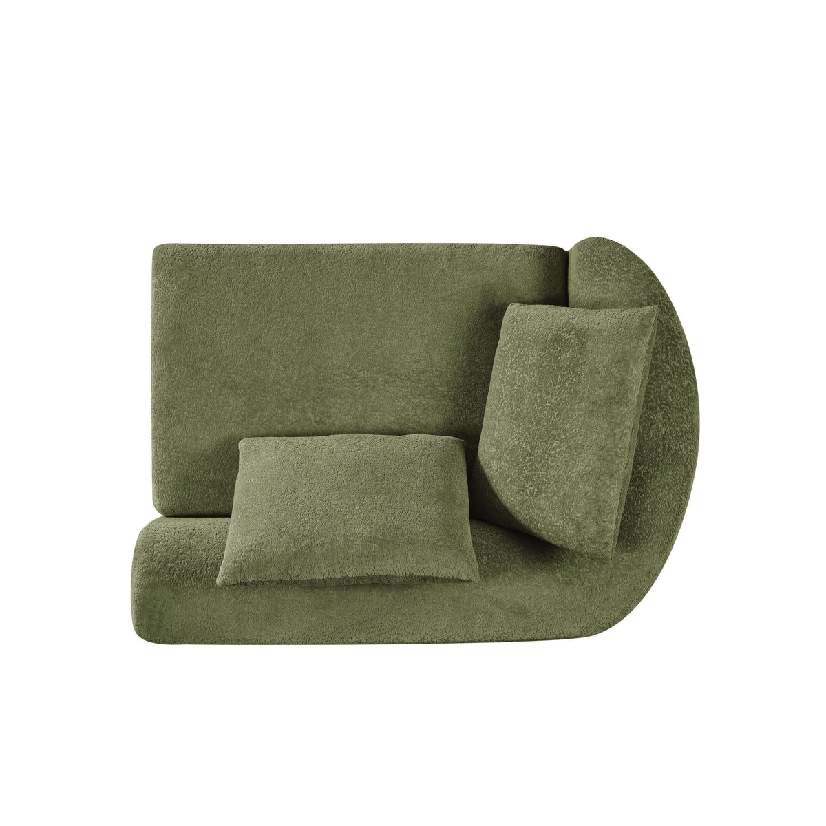 Modern Low Profile Modular Curved Foam Sofa 116' (4 Colors) in green fabric with curved back and cushion.