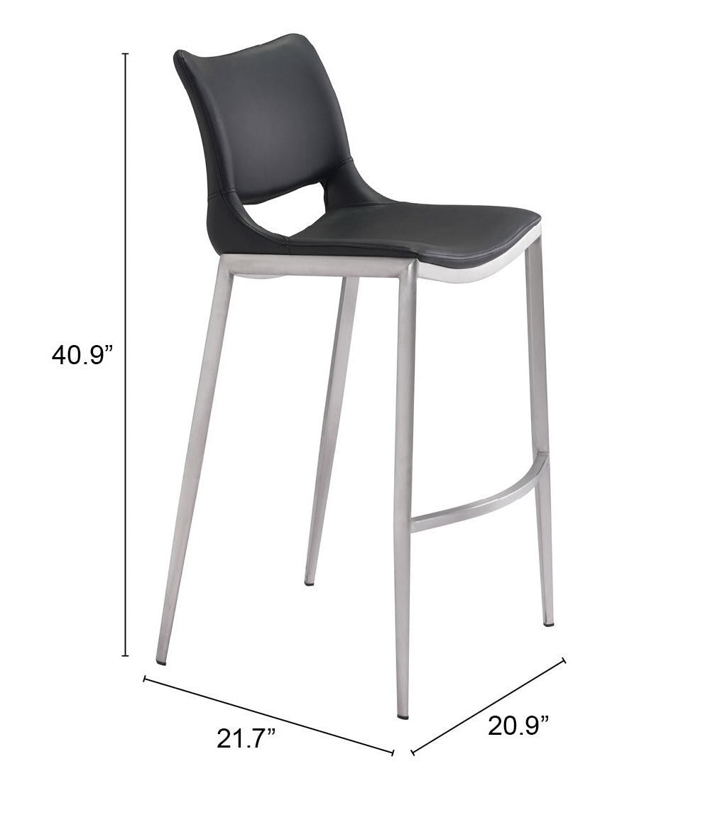 Ace Barstool (Set of 2) in Black & Silver