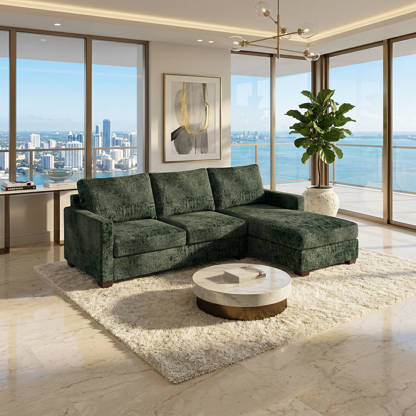 Modena L-Shaped Sectional Sofa - Green Velvet Antique Charcoal (3)