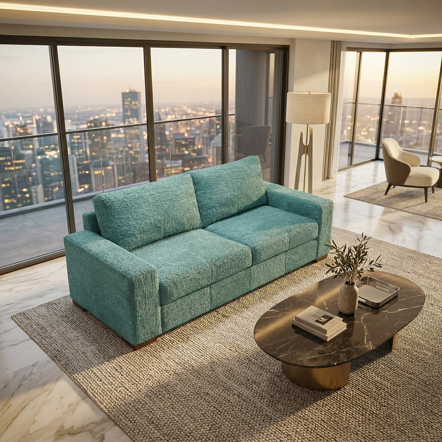 Modena Sofa 92" – Made in USA Square-Arm Sofa (7 Fabrics) - Hepburn Emerald - Fabric (2)