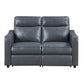 Haddon power reclining sofa and loveseat set in navy faux leather