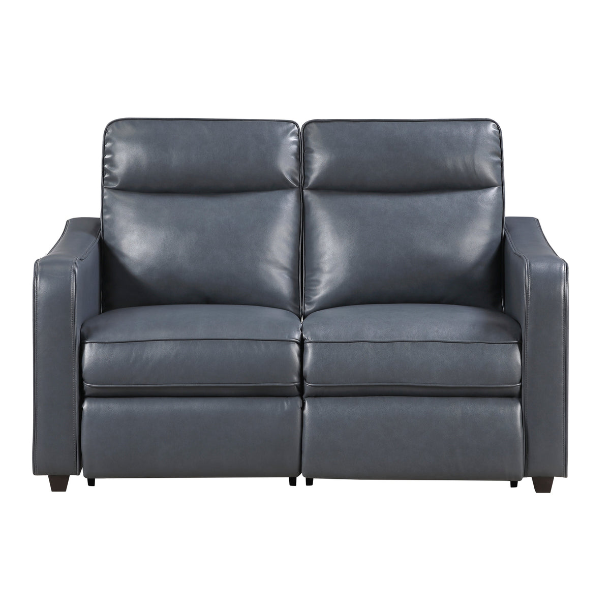 Haddon power reclining sofa and loveseat set in navy faux leather