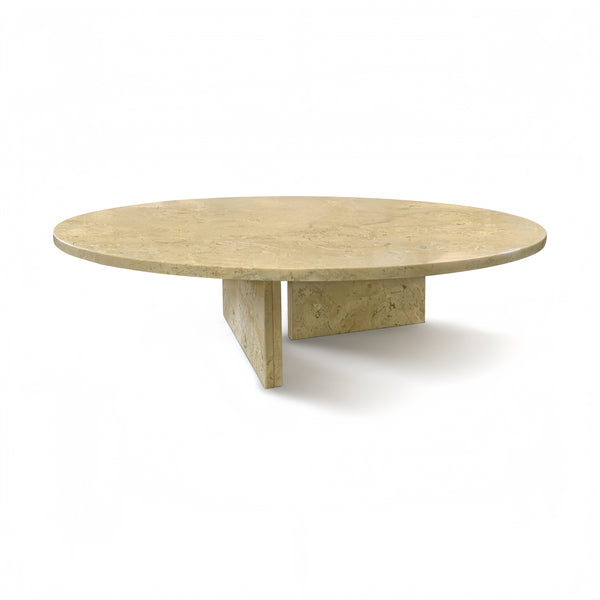 Luxury Gold Yellow Beige Natural Marble Coffee Table with Unique Veining, Ø35.4 h9.8 Inch Natural Stone