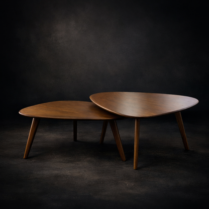 Coventry Solid Walnut Triangular Nesting Tables – 35.8" 2-Piece Lacquered Table Set