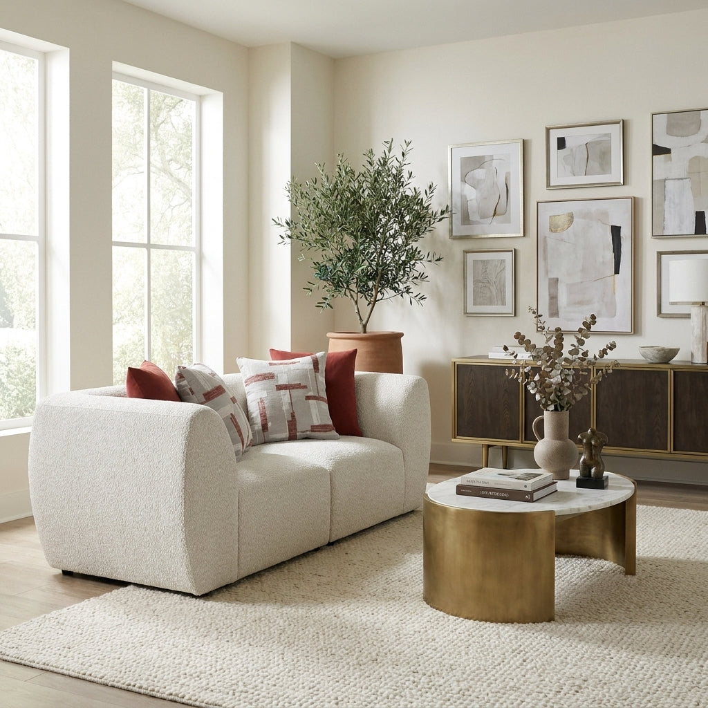 Fable Chenille Modular Loveseat – Beige Modern Sofa – view 2