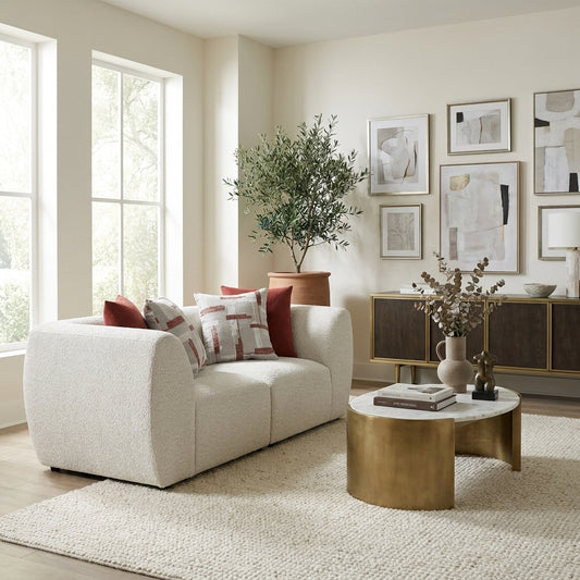 Fable Chenille Modular Loveseat – Beige Modern Sofa – view 2