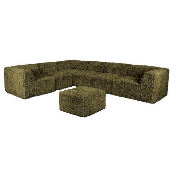 Fable Faux Fur L-Sectional Sofa – 7-Piece Olive Green Modular Sofa