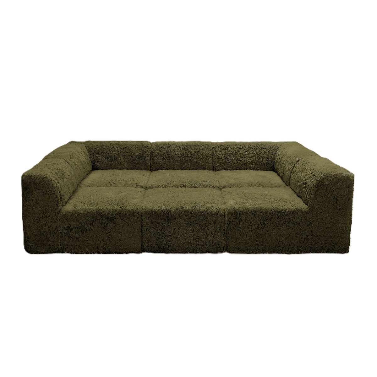 Fable Faux Fur Modular Sectional Day Bed – 107" Olive Green 6-Piece Sectional