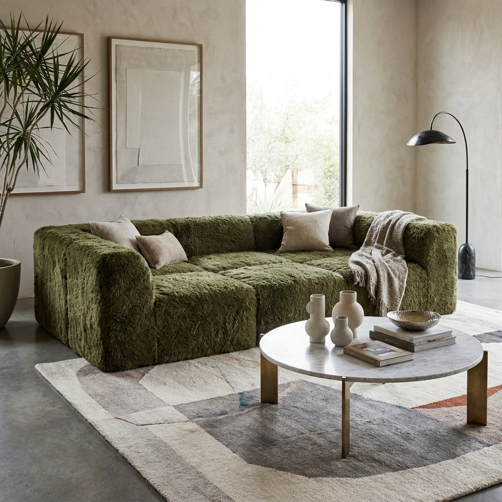 Fable Faux Fur Modular Sectional Day Bed – 107" Olive Green 6-Piece Sectional – view 2