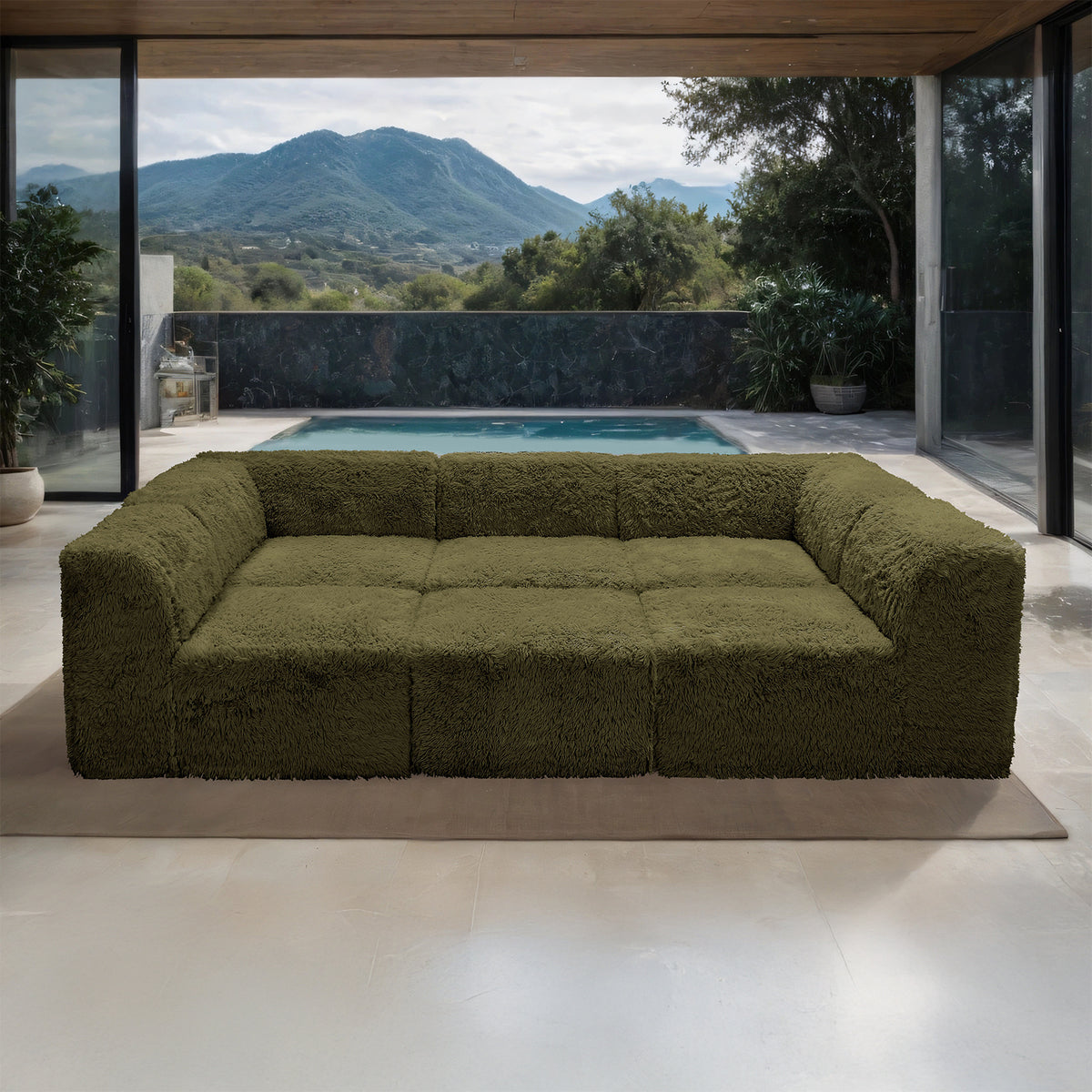 Fable Faux Fur Modular Sectional Day Bed – 107" Olive Green 6-Piece Sectional – view 3