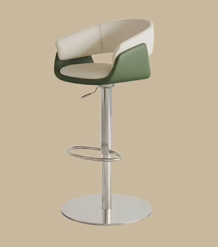 Denby bar stool in green and white faux leather