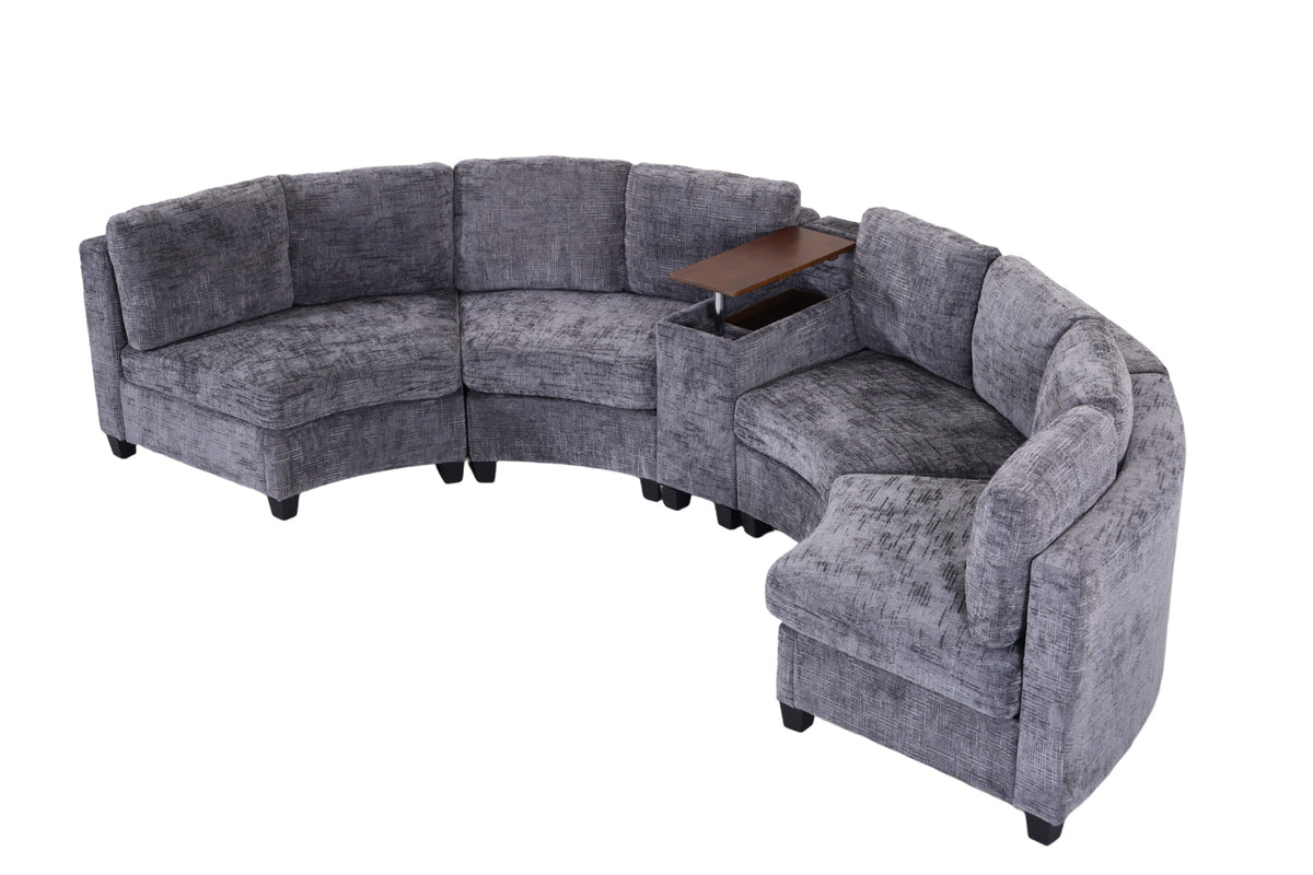 Faelan Chenille Curved Modular Sectional Sofa – 8-Seat Storage Console Couch – view 17