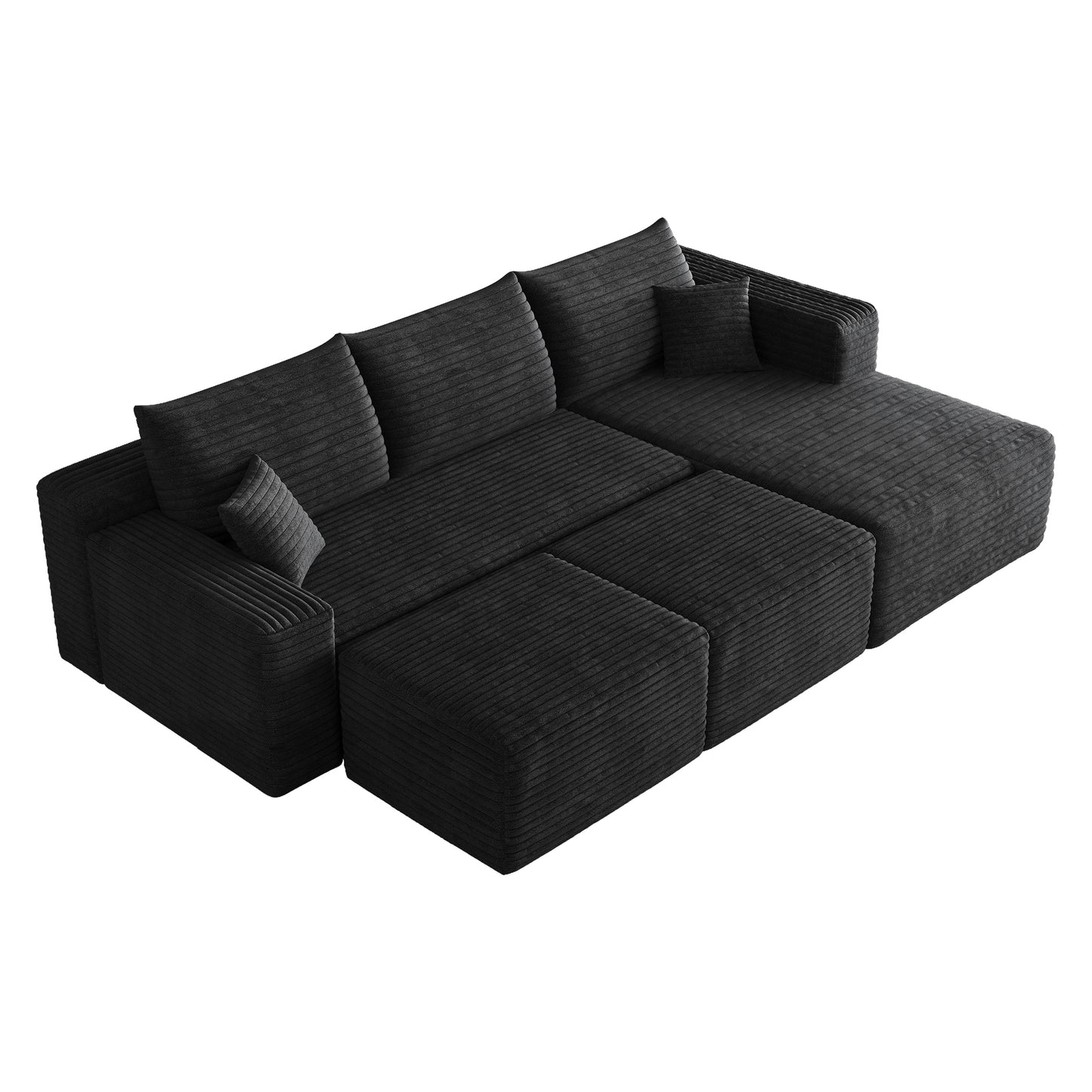 Faelan Corduroy Cloud Sectional – 95" Black U-Shape Sofa with 2 Ottomans – view 11
