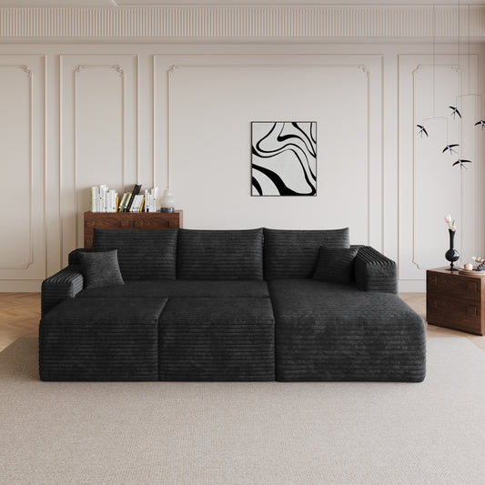 Faelan Corduroy Cloud Sectional – 95" Black U-Shape Sofa with 2 Ottomans – view 2