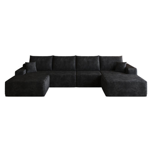 Faelan Corduroy U-Shaped Sectional Sofa – 135" Deep Seat Corner Sofa with Ottoman