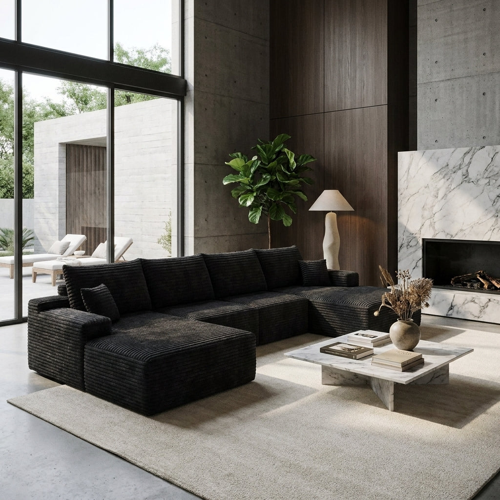 Faelan Corduroy U-Shaped Sectional Sofa – 135" Deep Seat Corner Sofa with Ottoman – view 2