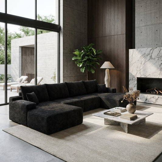 Faelan Corduroy U-Shaped Sectional Sofa – 135" Deep Seat Corner Sofa with Ottoman – view 2