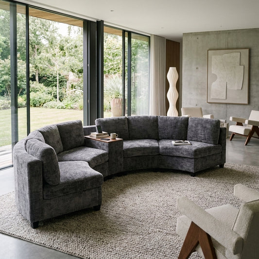 Faelan Curved Chenille Modular Sectional Sofa – 4-Seat Console Sofa with USB & Wireless Charging, 2 Colors – view 2